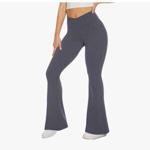 New TNNZEET Gray Flare Leggings, Crossover Yoga Pants, Bootcut Flared Leggings